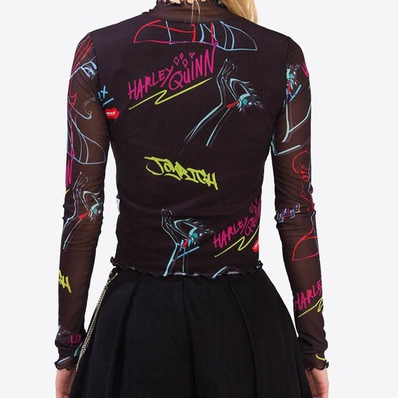 NWOT BIRDS OF PREY Harley Quinn Long Sleeve Top xs - Picture 2 of 11